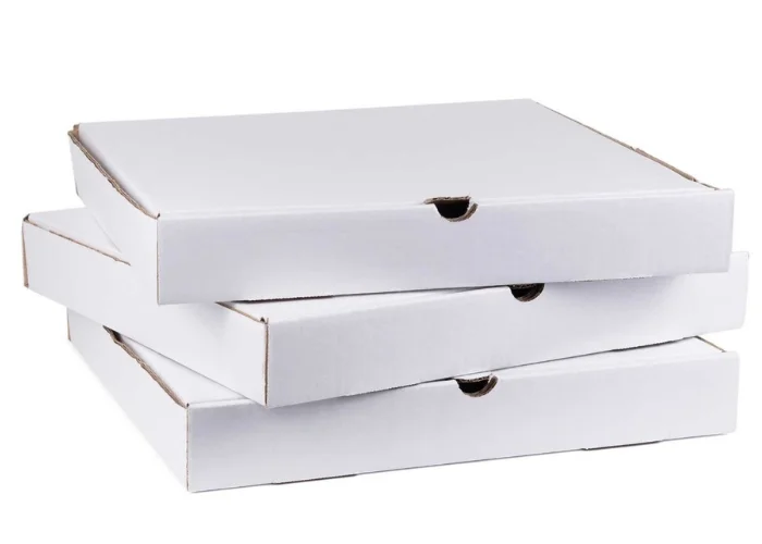 Clean and professional white pizza boxes for premium pizzas.